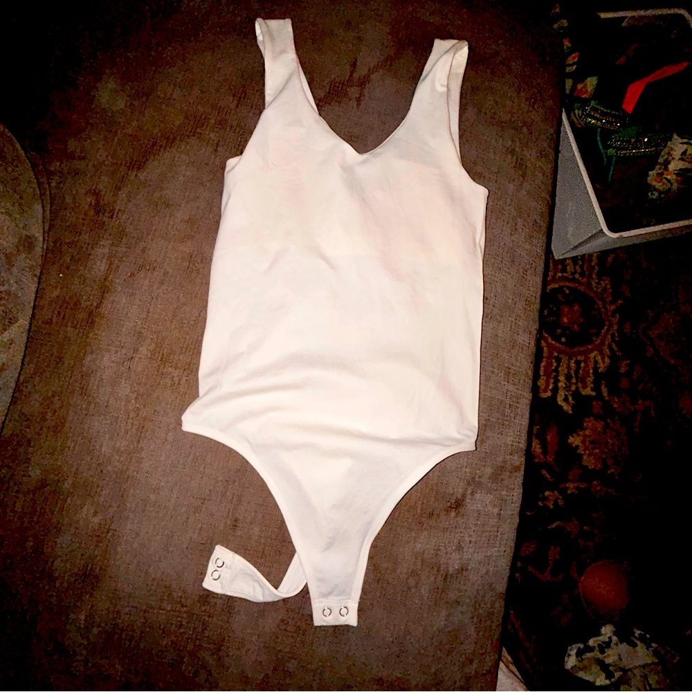 Eye Candy White Bodysuit One Piece Scoop Neck buttery soft stretch snap s/m